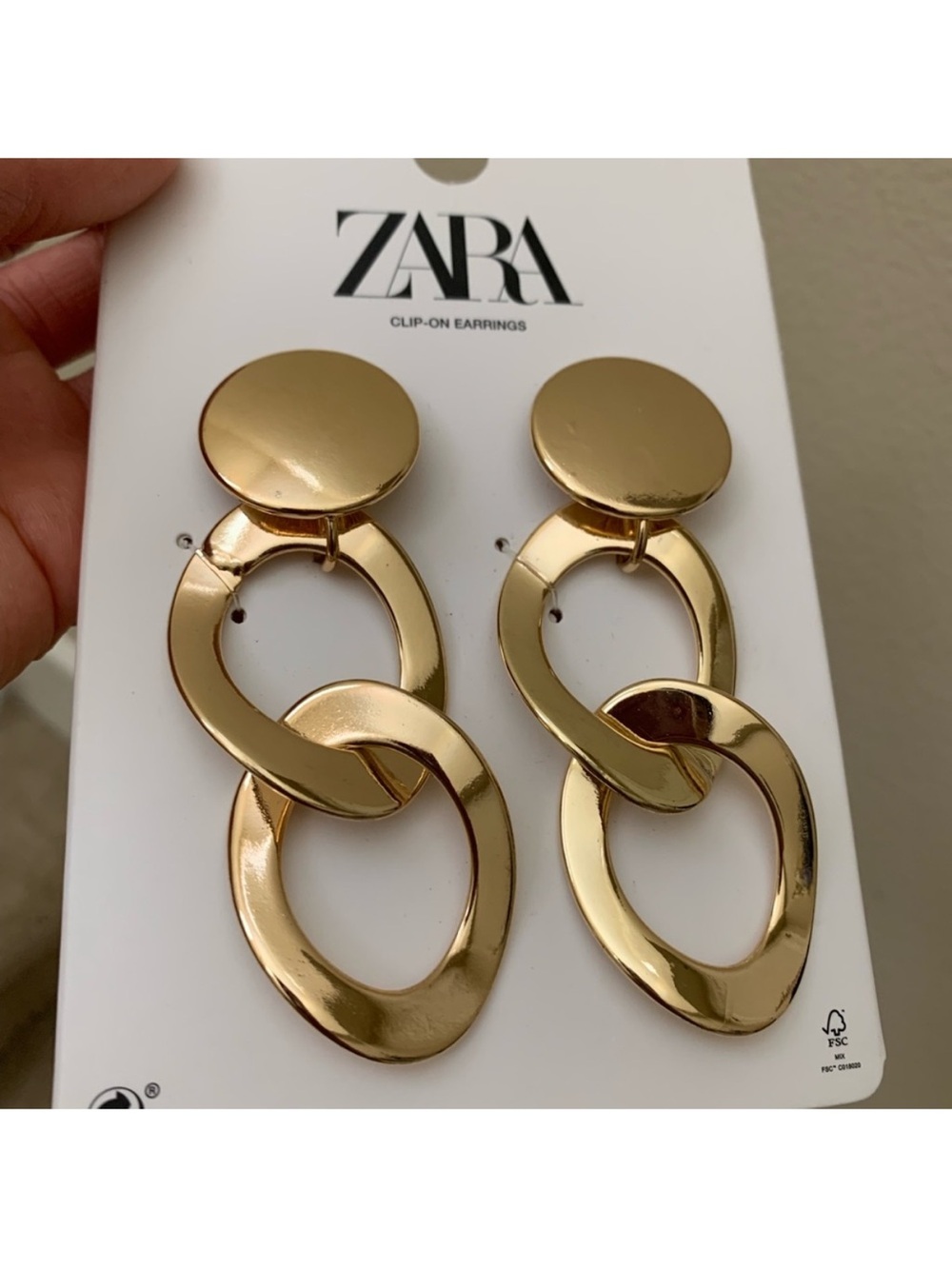 Zara statement gold chain clip on earrings NWT